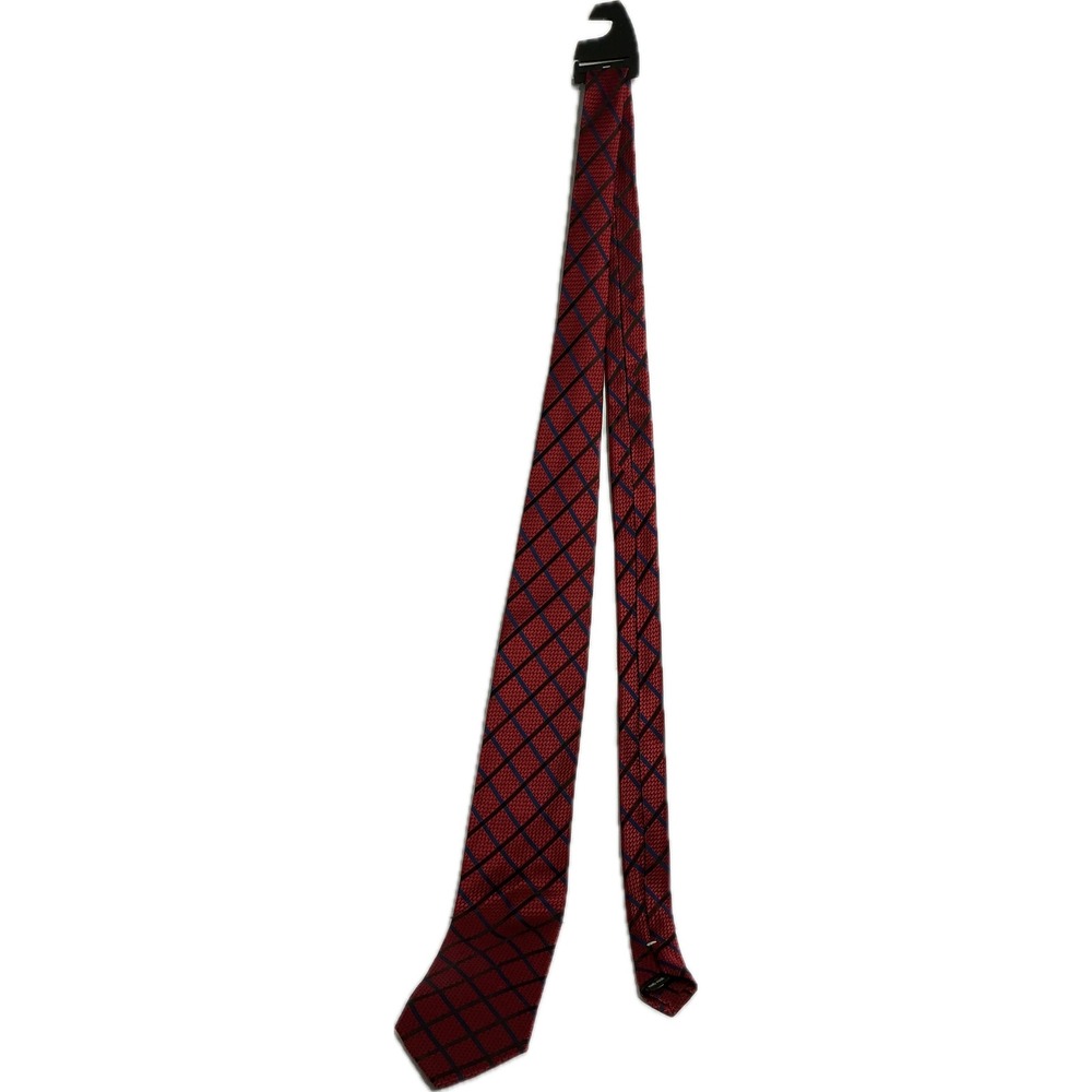 Jon Randall Collection Mens Red Navy Blue Grid Check Italian Design Silk Tie
